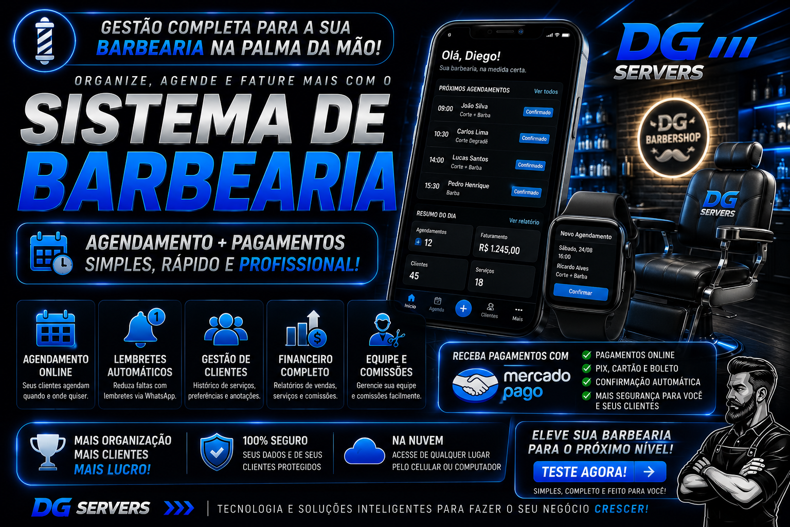 Sistema para barbearias e salões de beleza.
